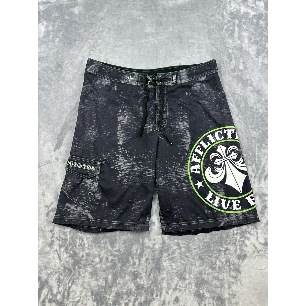 Vintage Affliction Board Shorts Mens Size 38 Live Fast MMA Grunge Y2K Gym Swim